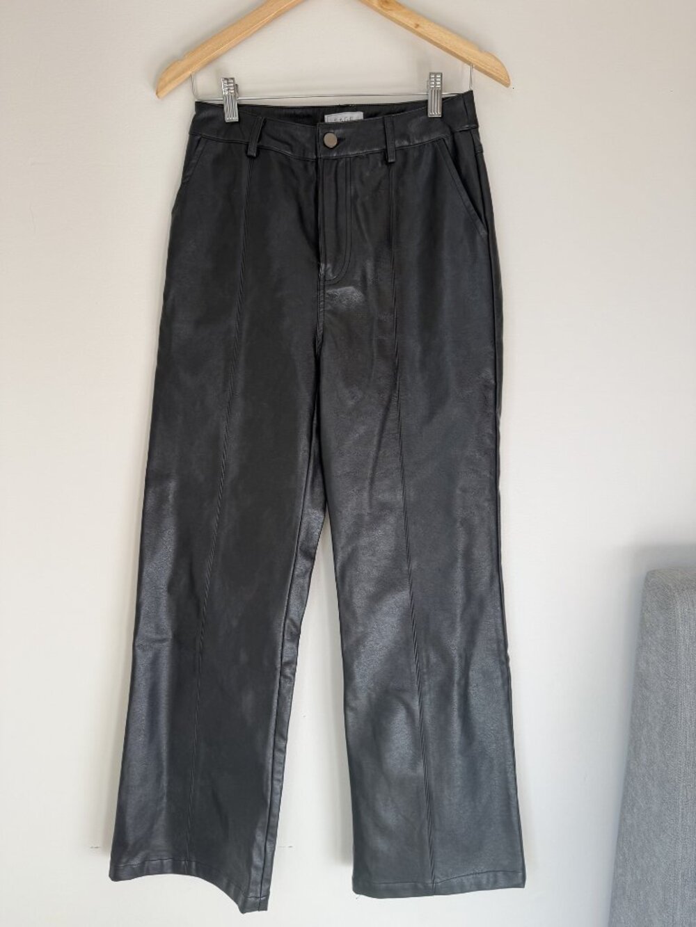 NWOT Sage the Label Black Faux Leather Wide Leg Pants, Size S